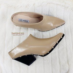 Nude patent slip on Clog Cowboy Mules 3.5" Heels